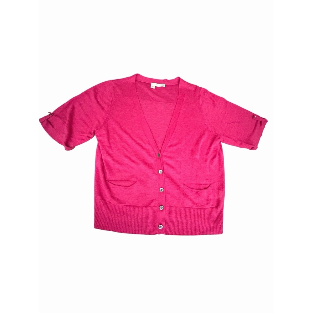 Eileen Fisher Women's Cardigan‎ Medium Pink Lightweight Knit 100% Linen #HH15-2